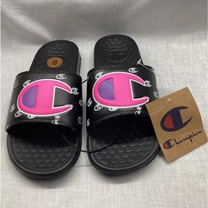 CHAMPION SUPER SLIDE QUEEN C WOMEN’S SLIDE SANDALS COLOR: BLACK AND PINK NWT
